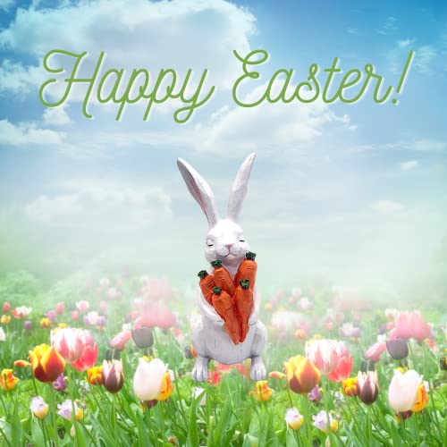 Wowser White Easter Bunny Figurine with Carrot Bundle, 11.5” Freestanding Rabbit Statue, Spring Tabletop & Shelf Decor, Farmhouse Easter Decoration