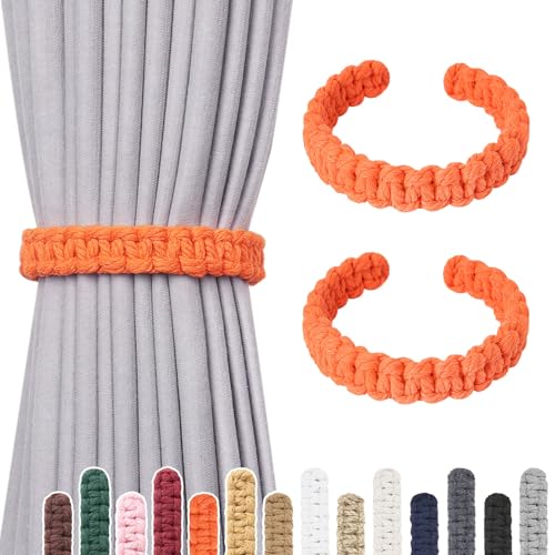 NICEEC 2 Pack Natural Cotton Rope Curtain Tiebacks Farmhouse Rustic Style Decorative Drape Tie Backs Handmade Braided Curtain Holdbacks for Home & Office Sheer/Light Weight Drapery (C-Orange-L) - color: Orange-large, size: 2 Pack