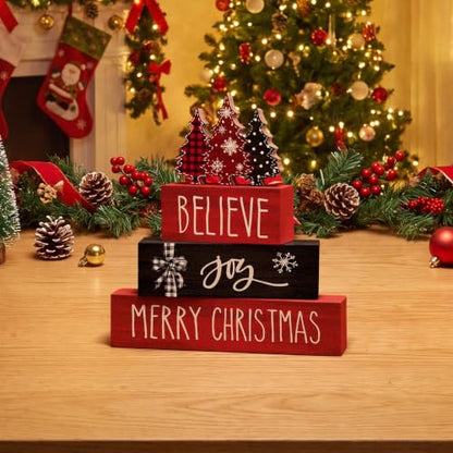 Smile 4 Pcs Merry Christmas Signs, Wooden Tabletop Decor - style: Christmas Tree