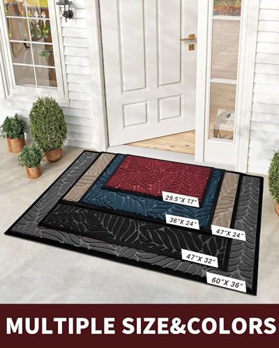 Yimobra Leaf Pattern Door Mat, 29.5 x 17 in, Red - color: Red, size: 29.5x17 in