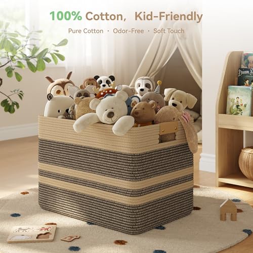 Nunsino 96L Blanket Basket with Leather Handles,Laundry Basket,Dark Brown - color: Dark Brown, size: 96L
