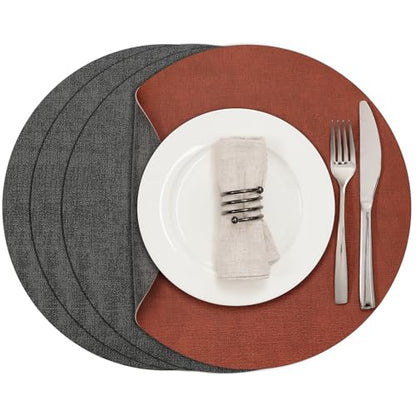 Myir JUN 14" Round Placemats Set of 4, Reversible Dual-Color Place Mats - color: Gray Terracotta