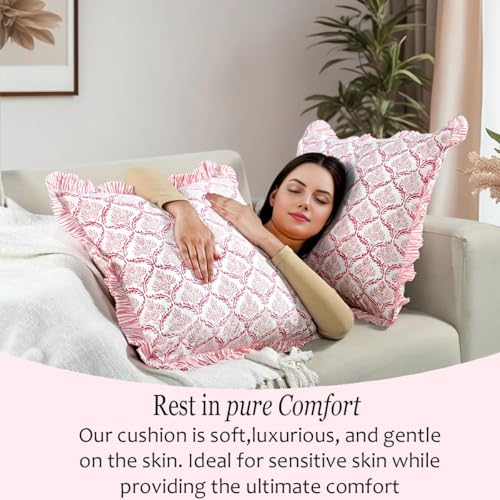 CPC Blush Rose Block Print Ruffle Pillow Cover 18x18 Inch, Pack of 2 - color: Blush Rose, size: 18" x 18" (Pack of 2)