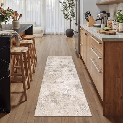 HUGEAR 2x6 Beige Abstract Washable Runner Rug for Hallway - color: Beige, size: 2' x 6' (Runner)