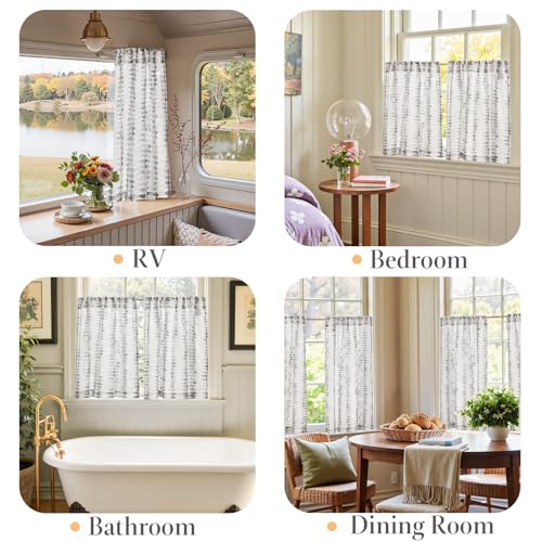 jinchan Grey Linen Kitchen Tier Curtains 24 Inch Modern Boho 2 Panels - color: Tribal | Grey on Linen, size: 26"W x 24"L (Pack of 2)