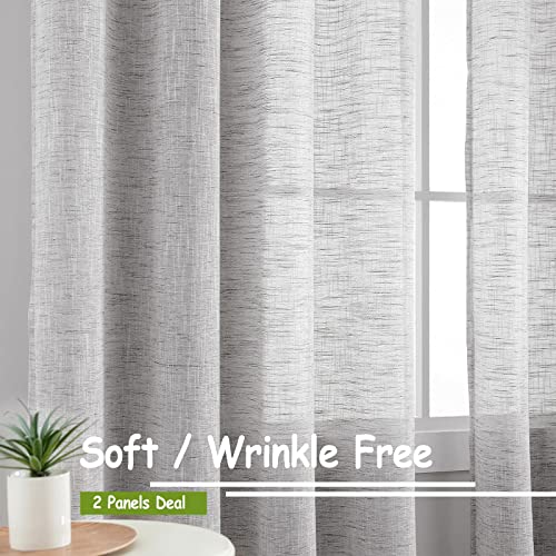 Grey Semi Sheer Linen Curtains for Living Room 52x84"Textured Window Panels - color: Soft Grey - Grommet Top, size: 52"W x 84"L (Pack of 2)