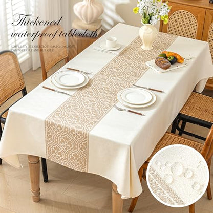Square Linen Tablecloth Classic Vine Spillproof Cloth, 55x55 Inch - color: Beige Bx, size: 55"x55"fits 4 seats (table length 31"-37")