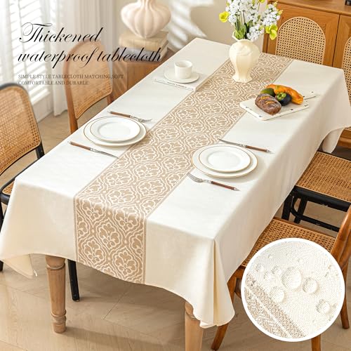 Square Linen Tablecloth Classic Vine Spillproof Cloth, 55x55 Inch - color: Beige Bx, size: 55"x55"fits 4 seats (table length 31"-37")