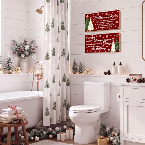 Jetec 2 Pcs Christmas Bathroom Decor Wooden Sign 12 x 6 Inch - style: Christmas Tree Style
