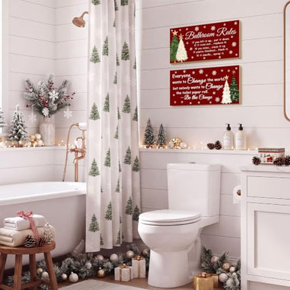 Jetec 2 Pcs Christmas Bathroom Decor Wooden Sign 12 x 6 Inch - style: Christmas Tree Style
