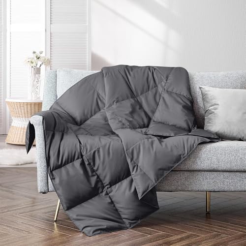 puredown® Soft Feather Down Throw Blanket Lightweight Packable Couch Throw for Indoor and Outdoor Use, Throw 50"X70", Gray, 12oz - color: Gray, size: Throw