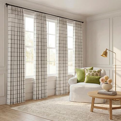THREE GIRLS Plaid Pinch Pleated Curtains -Industrial Blackout Linen Buffalo Drapes, Window Panels for Gaming Room Boy's Room Home Theater, 108 Inches Long Black 2 Panels Set - color: Black, size: 40"W x 108"L (Pack of 2)