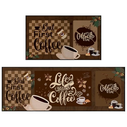 Bencailor 2 Pcs Coffee Kitchen Rugs Coffee Brown Kitchen Decor - color: Dark Color, style: Coffee