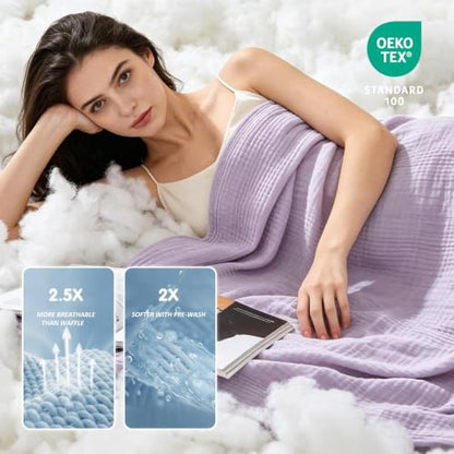 EMME Muslin Cotton Blanket Adults Heather Lavender Throw XL 50"x70" - color: 11 - Lavender, size: Large Throw (50" X 70")