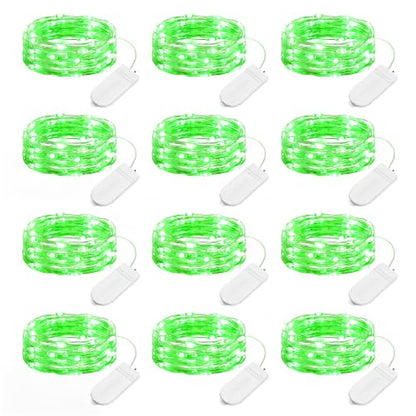 Brightown 12 Pack St. Patrick's Day LED Fairy Lights Battery Operated String Lights Waterproof Silver Wire 7 ft 20 LED Firefly Starry Moon Lights for DIY Wedding Party Bedroom Patio - color: Green, size: 12 PC