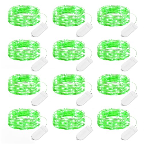 Brightown 12 Pack St. Patrick's Day LED Fairy Lights Battery Operated String Lights Waterproof Silver Wire 7 ft 20 LED Firefly Starry Moon Lights for DIY Wedding Party Bedroom Patio - color: Green, size: 12 PC