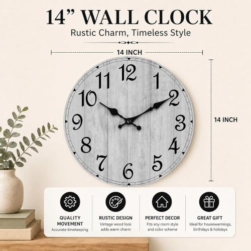 14 Inch Wall Clock, Silent Battery Operated Analog Clock, Grey - color: B-grey Retro, size: 14"