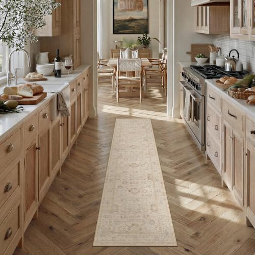 2x8 Beige Runner Rug for Hallway Vintage Netural Washable Carpet - color: Beige, size: 2' x 8' (Runner)