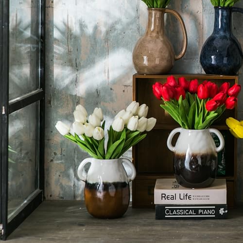 Tanvecle 3-Tone Grad Ceramic Vase with Handles, 7" Modern Farmhouse Decor - color: 3-tone Grad