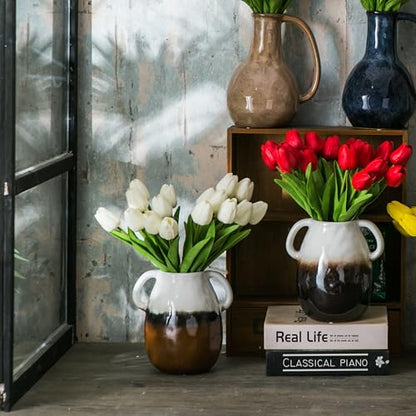 Tanvecle 3-Tone Grad Ceramic Vase with Handles, 7" Modern Farmhouse Decor - color: 3-tone Grad