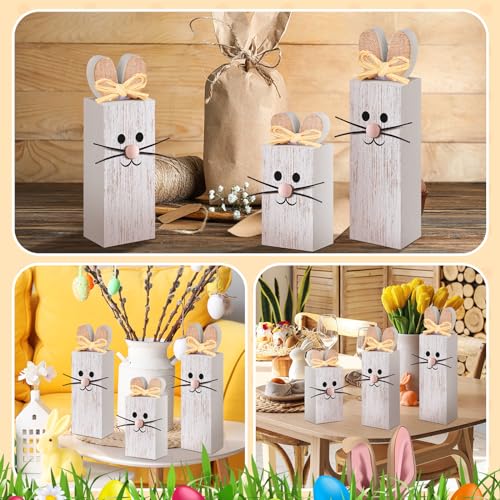 BBTO 3 Pcs Easter Table Decor Bunny Wooden Tiered Tray Decor Rabbit Tabletop Decoration Block Sign Table Centerpiece for Spring Home Decoration Home Shelf Office Kitchen Desk Party Supply(Rabbit) - style: Rabbit