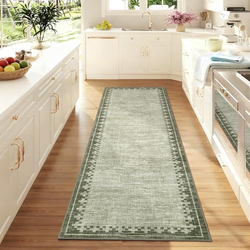 GarveeHome Non Slip 2x10 Hallway Runner Low Pile Washable Neutral Carpet - color: Green, size: 2'x10' (Runner)