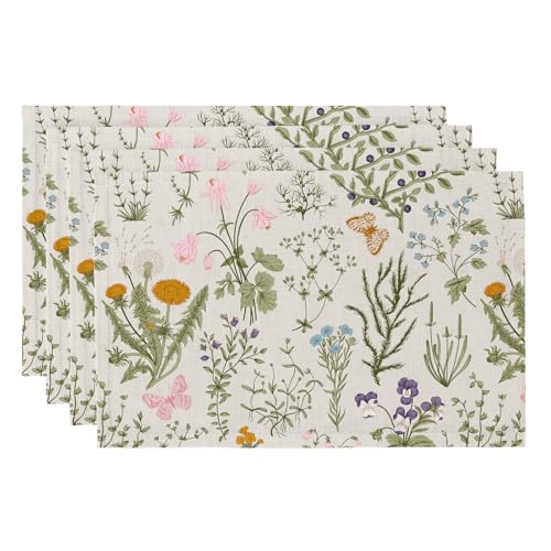 QIYI Boho Table Placemats Set of 4, 12"x18" Linen Place Mats, Wildflowers - color: Wildflowers Herbs, size: Set of 4