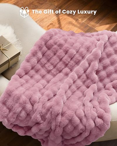 Ultra Soft Cozy Faux Fur Throw Blanket, Fuzzy Plush Thick Bubble Blanket, Oversize Luxury Fluffy Blanket for Couch, Sofa, Bedroom, and Living Room,50x60 Inches,Pink - color: Pink, size: Throw(50" X 60")