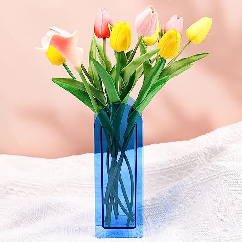 Blue Acrylic Vase Arched for Modern Aesthetic Room Decor,Plastic Decorative Vase for Bedroom,Living Room Table - Light Blue Acrylic Vase Decorative Centerpiece for Home or Wedding Office - color: A
