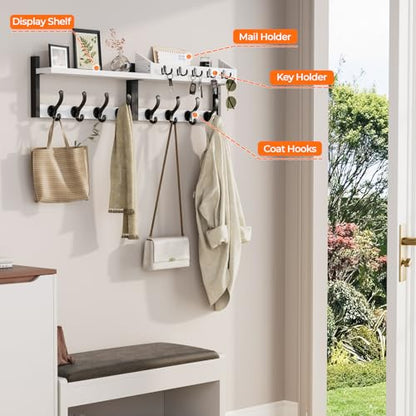Evermagin 35" Coat Rack Wall Mount with Shelf for Entryway, White - color: White, size: 35 inch