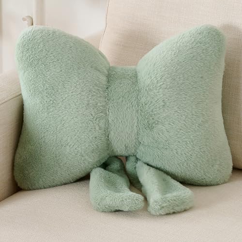 XIAIJIA Bow Pillow, Throw Pillows for Bed, Cute Sage Bow Pillows 16×13 in - color: Sage, size: 16"X 13"