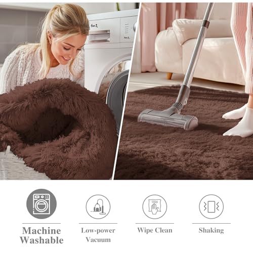 OLANLY Coffee Round Rugs for Bedroom - Machine Washable, 2 ft Circle Area Rugs for Living Room, Soft and Fluffy Shaggy Carpet for Teen Girls and Boys, Nursery Rooms, Dorms, Home Decor Aesthetic - color: Coffee, size: 2 Ft Round