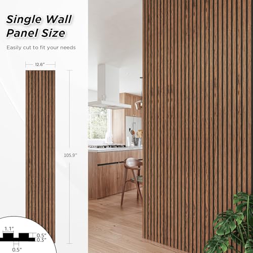 SMARTSTANDARD 4 Pack 105.9" x 12.6" Wood Slat Wall Panels, Classic Brown - color: Classic Brown, size: 106" x 50.4"