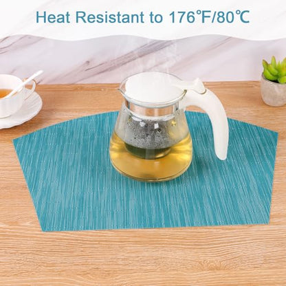 SHACOS Wedge Shape Placemats Set of 4 Round Table Placemats Heat Resistant Woven Vinyl PVC Table Mats Indoor Outdoor Wipe Clean (4, Teal Blue) - color: Teal Blue