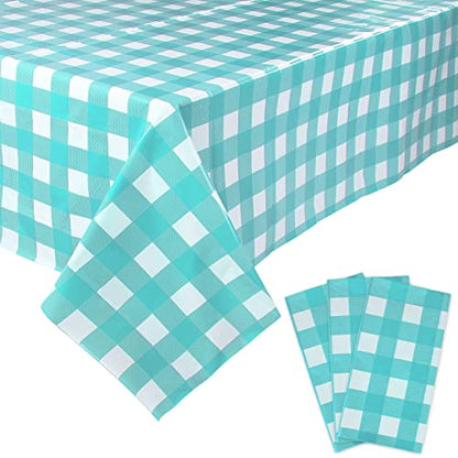 Kesfey Blue Gingham Tablecloth Picnic Party Checkered Table Cover 3 Packs - color: Aqua and White