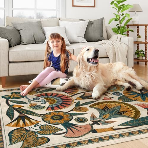 Zealude Beige 8x10 Area Rugs for Living Room, Soft Washbale Bedroom Rugs, Non Slip Low Pile Dining Room Rug, Stain Resistant Large Rug for Playroom Office Kitchen Indoor - color: Beige, size: 8' x 10'(Rectangular)