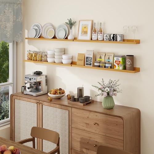 Axeman Picture Ledge Shelf, 36 Inch Oak Floating Shelves Set of 4 - color: Oak, size: 36 Inch