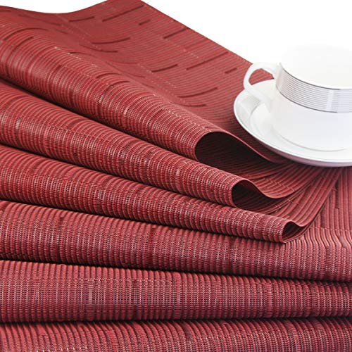PIGCHCY Placemats,Washable Durable Vinyl Woven Table Mats,Elegant Heat Resistant Placemats for Dining Table Set of 4 (18 x 12 inches,Burgundy Red) - color: C: Red Burgundy, size: 4 Placemats