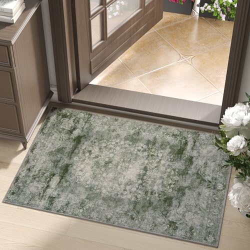 jinchan 2x3 Vintage Floral Area Rug, Washable entryway Rug, Forest Green - color: Forest Green, size: 2' x 3' (Rectangular)