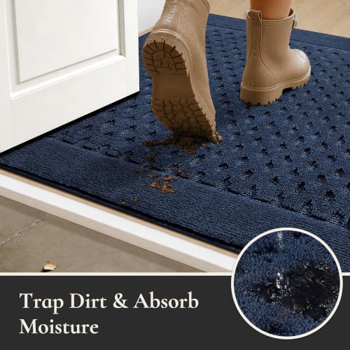 Dirt Trapper Door Mat 32"x 48", Non-Slip Entryway Rugs, Navy Blue - color: Navy Blue, size: 32" x 48"