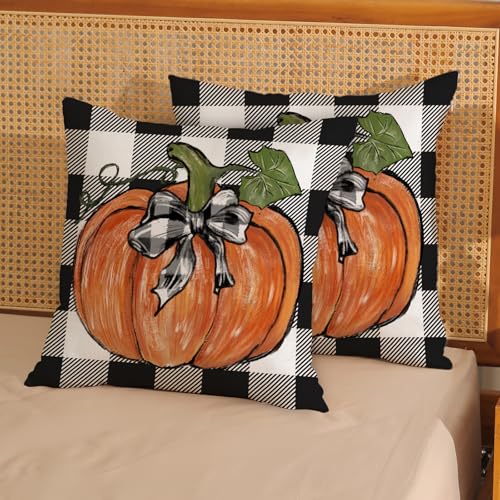 Fall Buffalo Plaid Orange Pumpkin Pillow Covers 18x18 Set of 2 - color: Black-buffalo Plaid Pumpkin, size: 18" x 18" (Pack of 2)