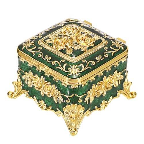Hipiwe Vintage Jewelry Box Small Trinket Storage Organizer Box Gold Metal Chest Ring Case Treasure Chest Square Keepsake Boxes for Earrings Necklace Gift for Women,Green - color: Green, size: Small