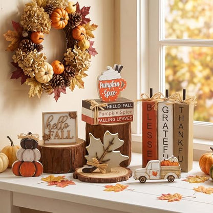 11 Pcs Fall Table Decorations Autumn Pumpkin Wooden Decorative Set Featuring Blessings Gratitude and Appreciation Sign for Thanksgiving Various Occasions Family Dining Kitchens Offices - style: Pumpkins