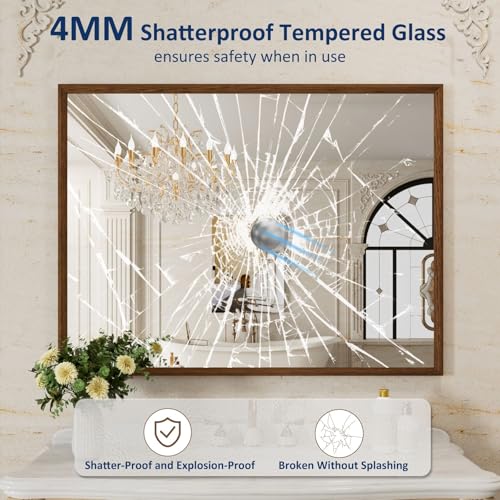 WEER Walnut Bathroom Vanity Mirror 48X36 Inch - color: Walnut, size: 48"L x 36"W