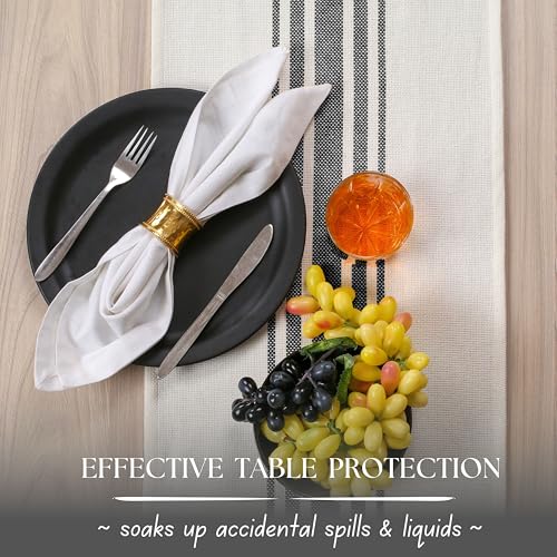 Native Fab Black Stripe Table Runner - 72 Inches Long Boho Table Covers with Fringes - 100% Cotton, Braided Weave, Non Slip Tablerunner for Dining Room, Dresser, Events, 14"x72" - Black and White - color: Black White, size: 14x72