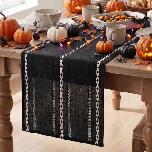 Artoid Mode Black Rustic Cotton Linen Table Runner 13x36 Inch - color: Black, size: 13" x 36"