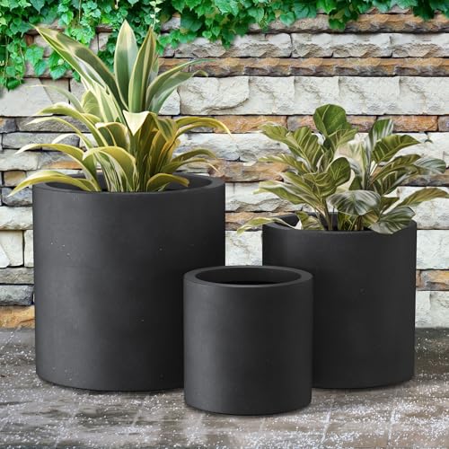 Kante Set of 3 Black Concrete Cylinder Planters 15.8" 12.9" 9.8" Dia - color: Black, size: 9.8",12.6",15.7" Dia