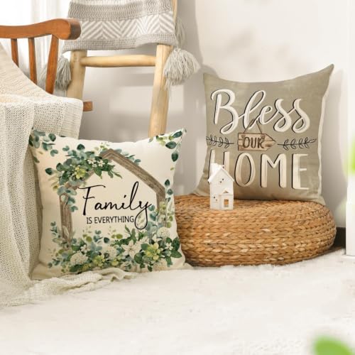 AVOIN colorlife Spring Floral Eucalyptus Pillow Covers 20x20 Inch Set of 4 - size: 20" x 20" (Pack of 4)