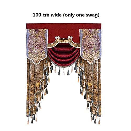 Luxury Burgundy Waterfall Valance Curtain, Floral Embroidered Swag Valance - size: 39"W x 47"L (Pack of 1)