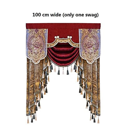 Luxury Burgundy Waterfall Valance Curtain, Floral Embroidered Swag Valance - size: 39"W x 47"L (Pack of 1)